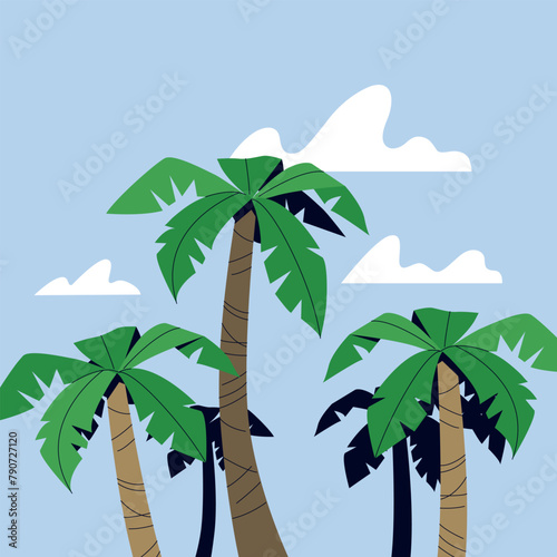 Exotic tropical palm trees. Summer background. Vector flat illustration © OksanaValion