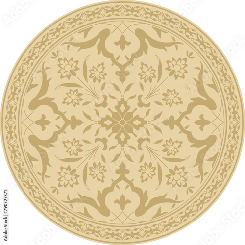 Vector golden round Turkish ornament. Ottoman circle, ring, frame.