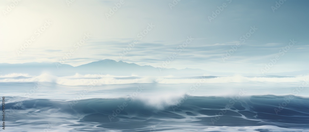 Tranquil soft waves in a misty setting, 3D minimalism,