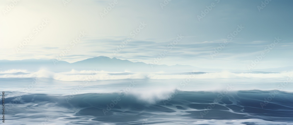 Tranquil soft waves in a misty setting, 3D minimalism, Tranquil soft waves in a misty setting, 3D minimalism,