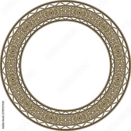Vector gold and black round Yakut ornament. Endless circle, border, frame of the northern peoples of the Far East.