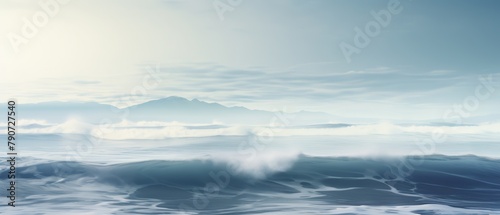 Tranquil soft waves in a misty setting, 3D minimalism,