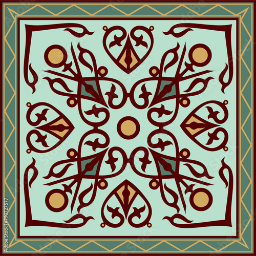 Vector colored square Yakut ornament. Infinite rectangle, border, frame of the northern peoples of the Far East.