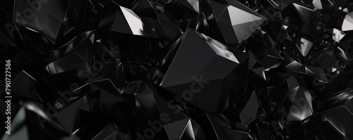 Black crystals, closeup macro detail - abstract crystalline background. Generative AI photo