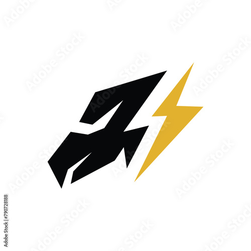 The eagle thunder bolt symbol is minimal, elegant and clean; eagle logo; eagle icon
