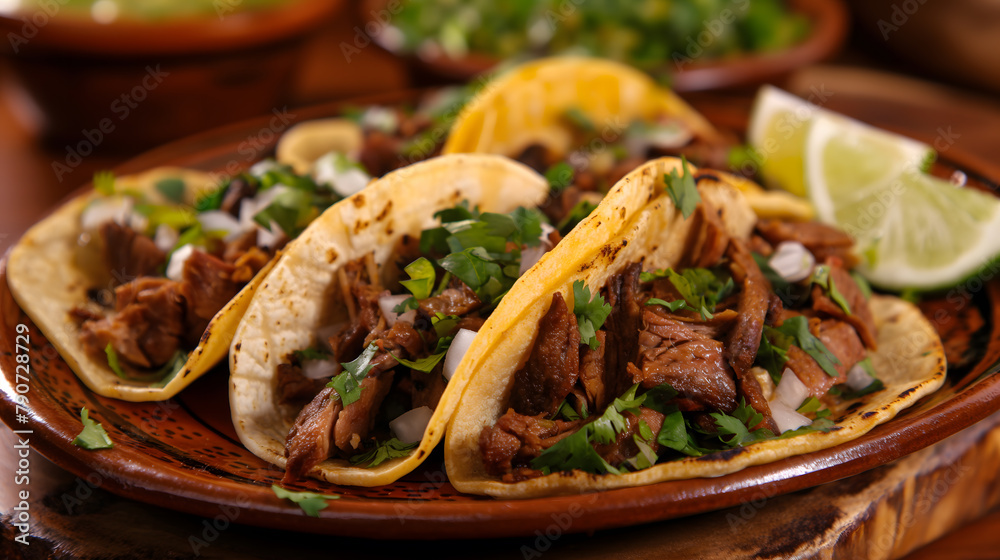 Delicious Beef Tacos on a Plate with Fresh Garnishes Delicious Beef Tacos on a Plate with Fresh Garnishes