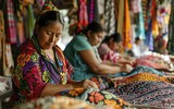 Women Working on Fabrics at a Market