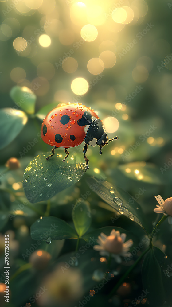 Enchanted Ladybug on a Rosebud Amidst a Magical Garden Glow Enchanted Ladybug on a Rosebud Amidst a Magical Garden Glow