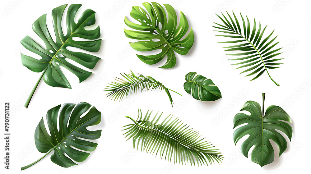 collection of green and tropical monstera palms