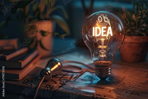 Illuminated Idea, Lightbulb on Desk