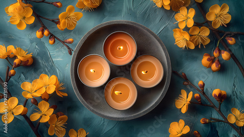 Serene Still Life with Lit Candles and Yellow Blossoms
