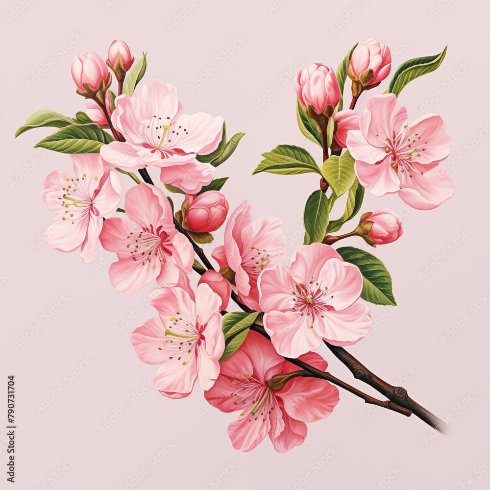 Pink cherry blossoms in spring, blooming on a cherry tree branch, adding beauty to the garden