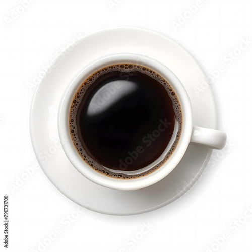 Aerial View of Hot Coffee in a White Ceramic Cup on a Plate
