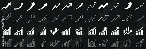 Growth, progress icon set for business, financial, arrows, graphs, expansion, increase, growth icon vector collection