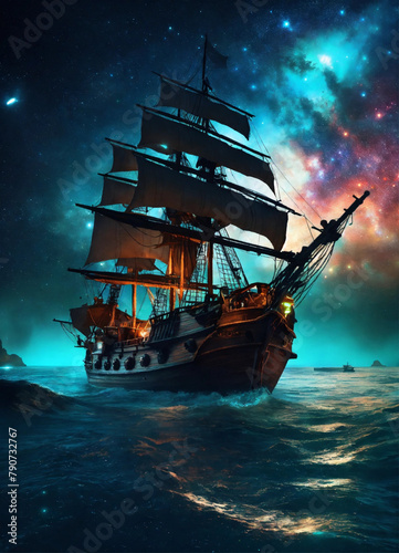 ship in the sea at night