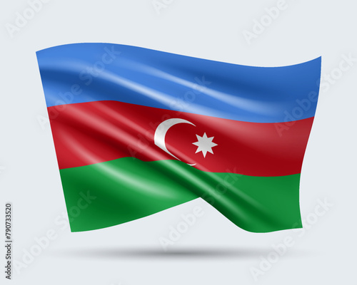Vector illustration of 3D-style flag of Azerbaijan isolated on light background. Created using gradient meshes, EPS 10 vector design element from world collection