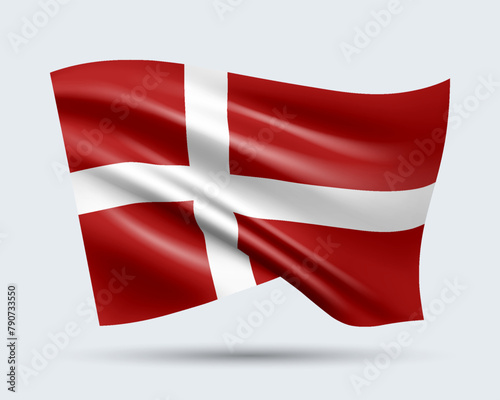 Vector illustration of 3D-style flag of Denmark isolated on light background. Created using gradient meshes, EPS 10 vector design element from world collection