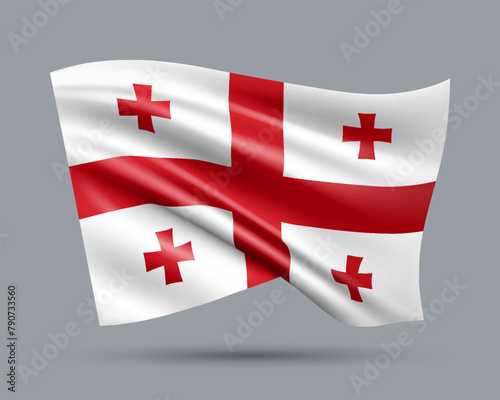 Vector illustration of 3D-style flag of Georgia isolated on light background. Created using gradient meshes, EPS 10 vector design element from world collection