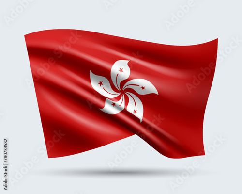 Vector illustration of 3D-style flag of Hong Kong isolated on light background. Created using gradient meshes, EPS 10 vector design element from world collection