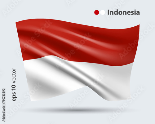 Vector illustration of 3D-style flag of Indonesia isolated on light background. Created using gradient meshes, EPS 10 vector design element from world collection