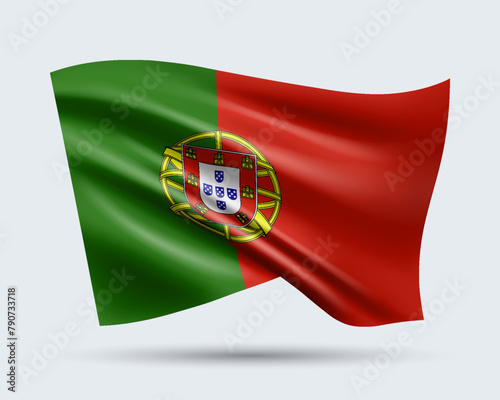 Vector illustration of 3D-style flag of Portugal isolated on light background. Created using gradient meshes, EPS 10 vector design element from world collection