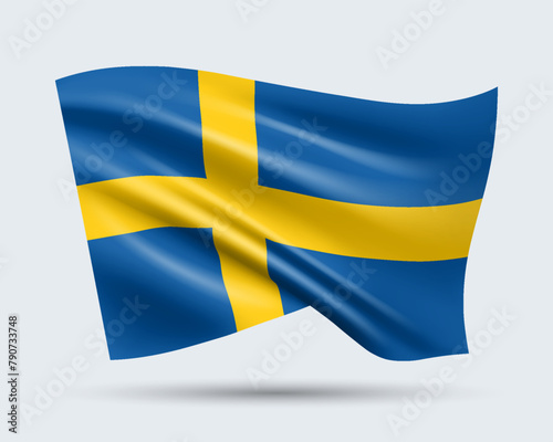 Vector illustration of 3D-style flag of Sweden isolated on light background. Created using gradient meshes, EPS 10 vector design element from world collection