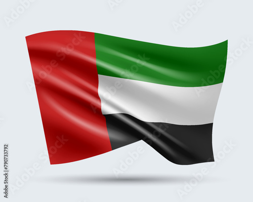 Vector illustration of 3D-style flag of United Arab Emirates isolated on light background. Created using gradient meshes, EPS 10 vector design element from world collection