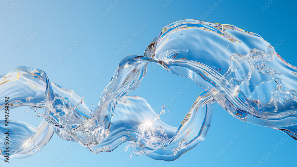 Skyward Splash: Transparent Water Ribbon in the Clear Blue Sky Stock ...