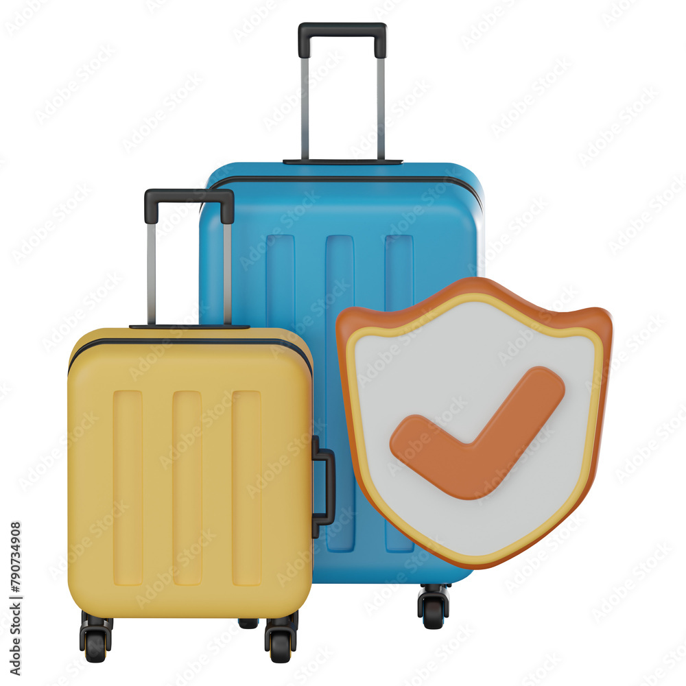 Obraz premium Travel Insurance with Luggage and Shield with Check Mark. 3D Render