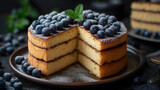 Delectable Layered Cake with Fresh Blueberries and Mint Garnish