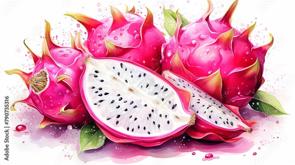 A watercolor painting of a dragon fruit. A watercolor painting of a dragon fruit.