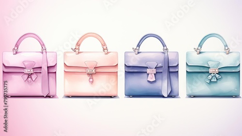 Four watercolor handbags in pastel colors.