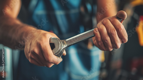 Man's hand tightly gripping a wrench, implying skill and effort in mechanical work.