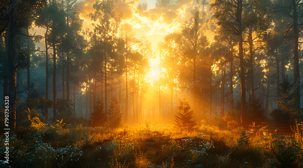 Sunrise Symphony: Watercolor Forest Alive with AR Sunlight and Wildlife Movement