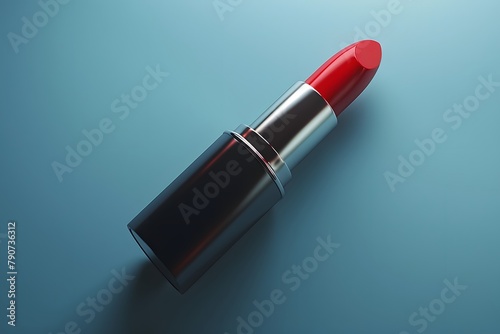 Red Lipstick on Blue Surface. Generative AI