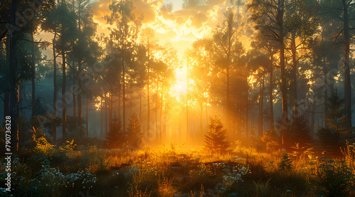 Sunrise Symphony: Watercolor Forest Alive with AR Sunlight and Wildlife Movement