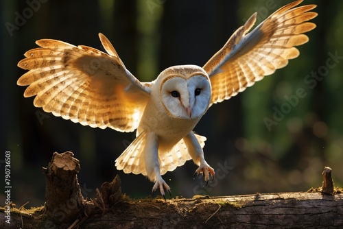 A barn owl silently swooping down to catch a mouse. © OhmArt