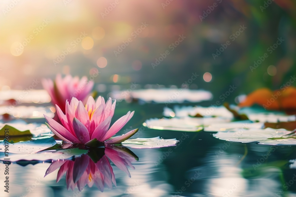 Pink Water Lily Floating on a Pond