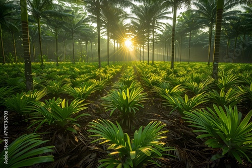 Sun Shining Through Palm Trees. Generative AI