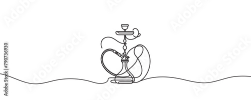 Continuous one line drawing of hookah, tobacco smoking equiptment. simple sheesha outline vector illustration