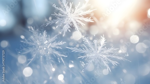 White snowflakes sparkle in the sunlight  track photography  abstract expressionism  4K  high resolution  low view  detailed light and shadow  cinematic banner wallpaper Merry Christmas holiday theme