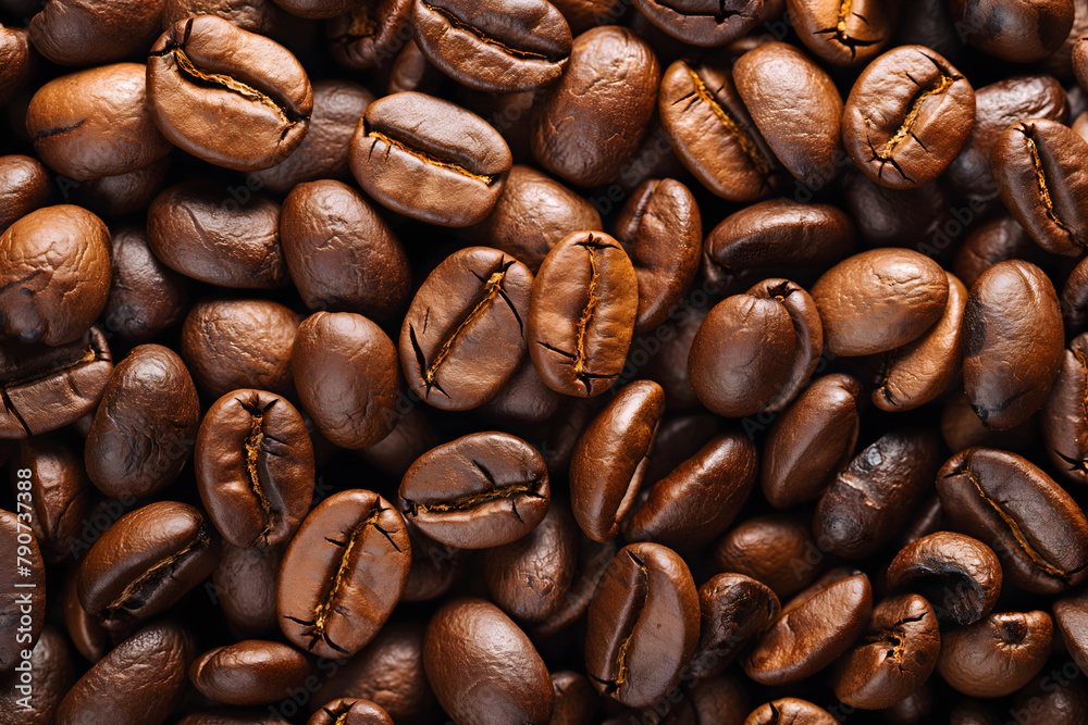 Fototapeta premium Close-Up of Roasted Coffee Beans with Selective Focus