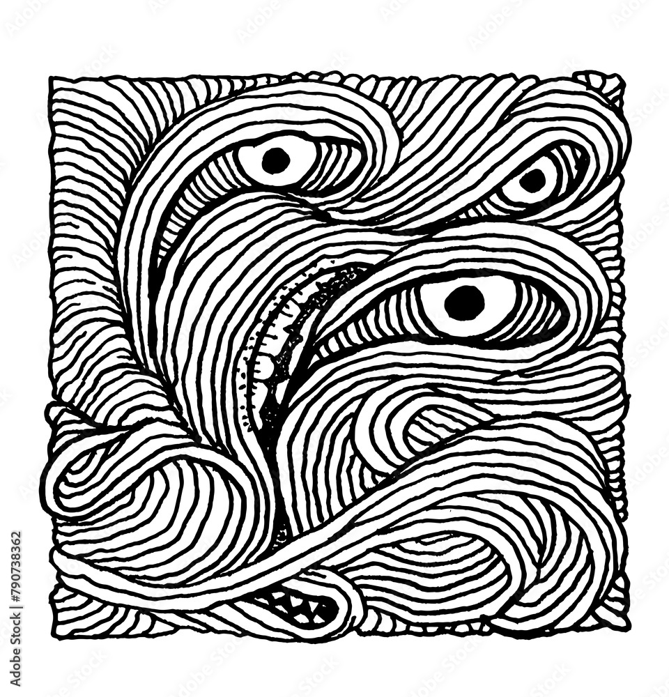 Fototapeta premium Spaghetti pasta threads tattoo print line stamp bookplate Ex libris 