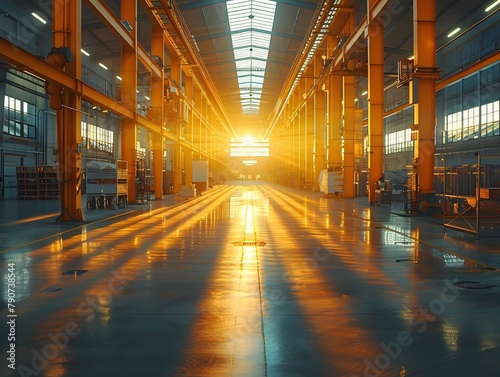 Expansive Automated Car Assembly Line with Beams of Sunlight and Robotic Architecture