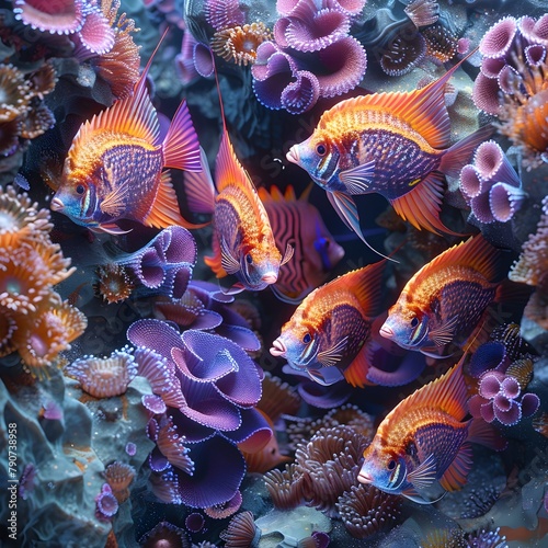 Dramatic Swirling Shoal of Brightly Colored Angelfish Fleeing Predator in Vibrant Coral Reef Environment