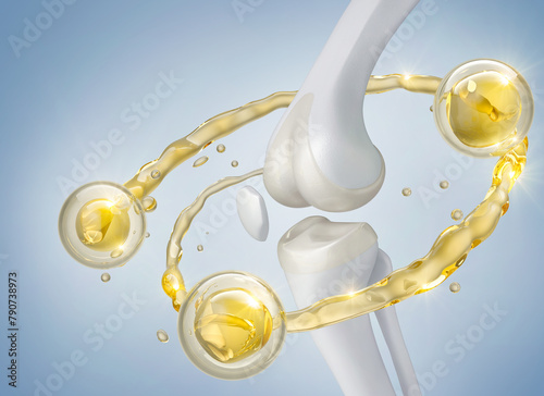 healthy bone human with Foods vitamin or Calcium, and Collagen, Medical food concept background 3d illustration.