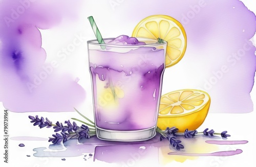 Lemonade with lavender in glass on light background