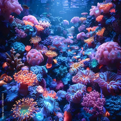 Mesmerizing Underwater Realm A Vibrant Coral Reef Teeming with Bioluminescent Wonders and Captivating Marine Life © LookChin AI
