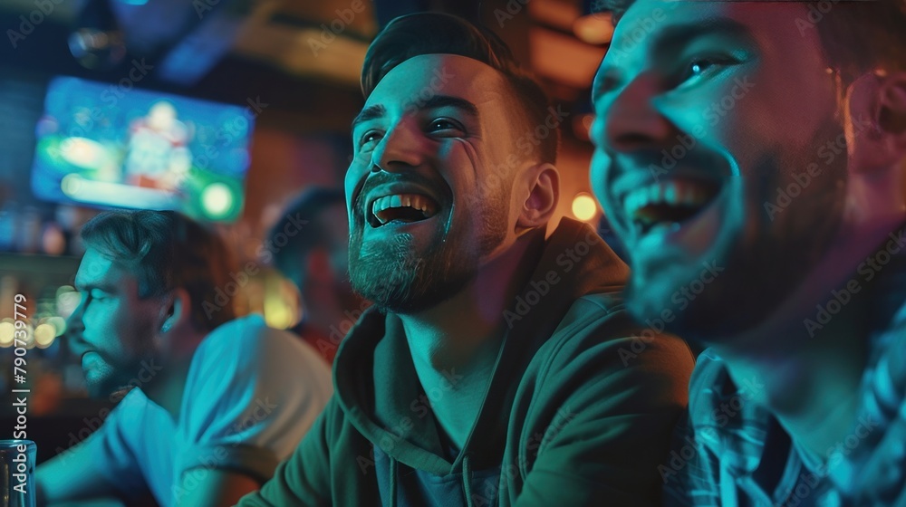 Obraz premium Football fans join together to watch the game at the pub.