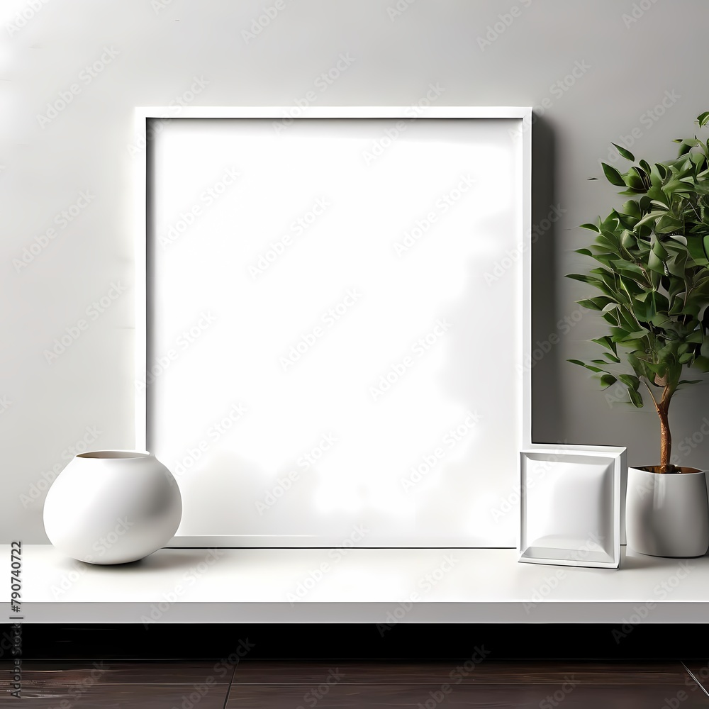 White blank square picture frame mockups on a grey color modern living and sofa in front White blank square picture frame mockups on a grey color modern living and sofa in front